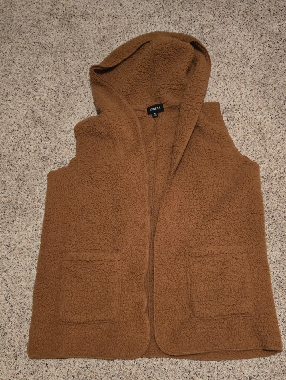 Zenana Outfitters Women's Hooded Buttery Softness Teddy Fleece Vest - Brown XL